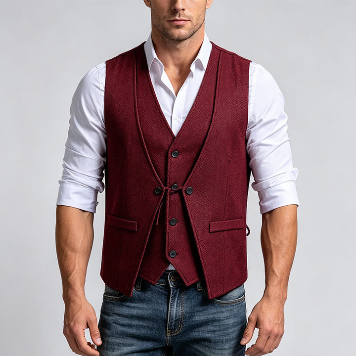 Gilet da uomo elegante con motivo a spina di pesce e design a strati. - image 2