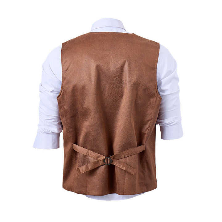 Gilet da uomo monopetto in finta pelle scamosciata stile western - image 10