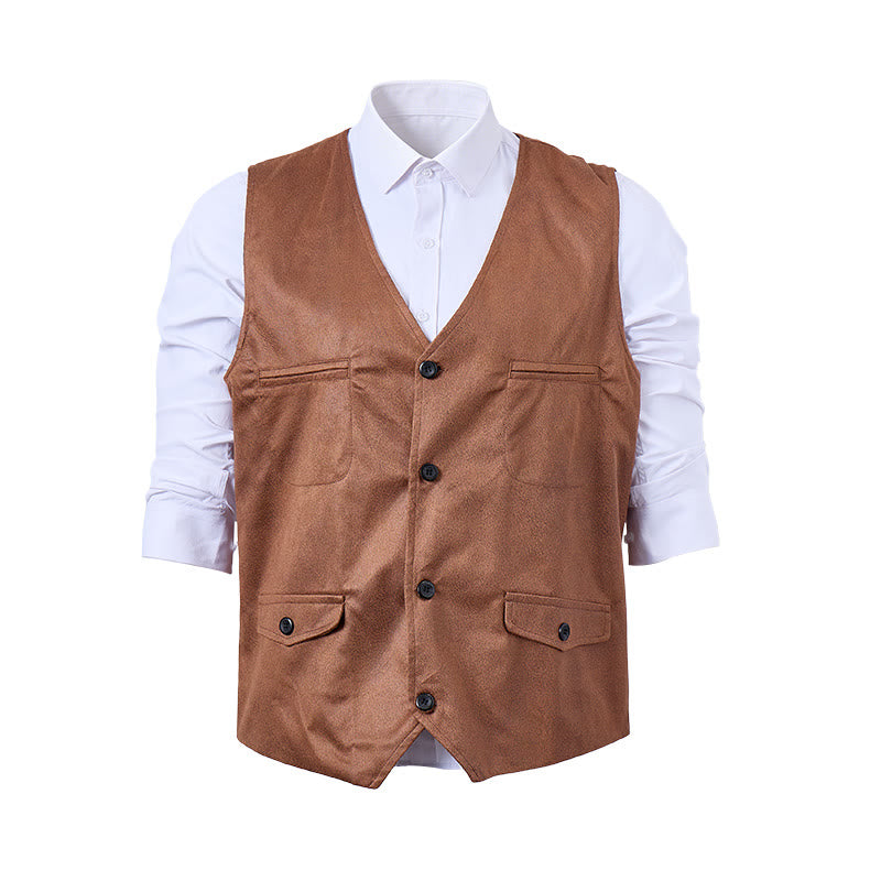 Gilet da uomo monopetto in finta pelle scamosciata stile western - image 0