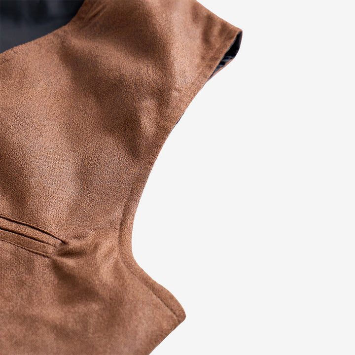 Gilet da uomo monopetto in finta pelle scamosciata stile western - image 8