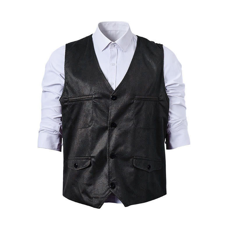 Gilet da uomo monopetto in finta pelle scamosciata stile western - image 11