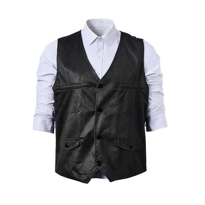 Gilet da uomo monopetto in finta pelle scamosciata stile western - image 11