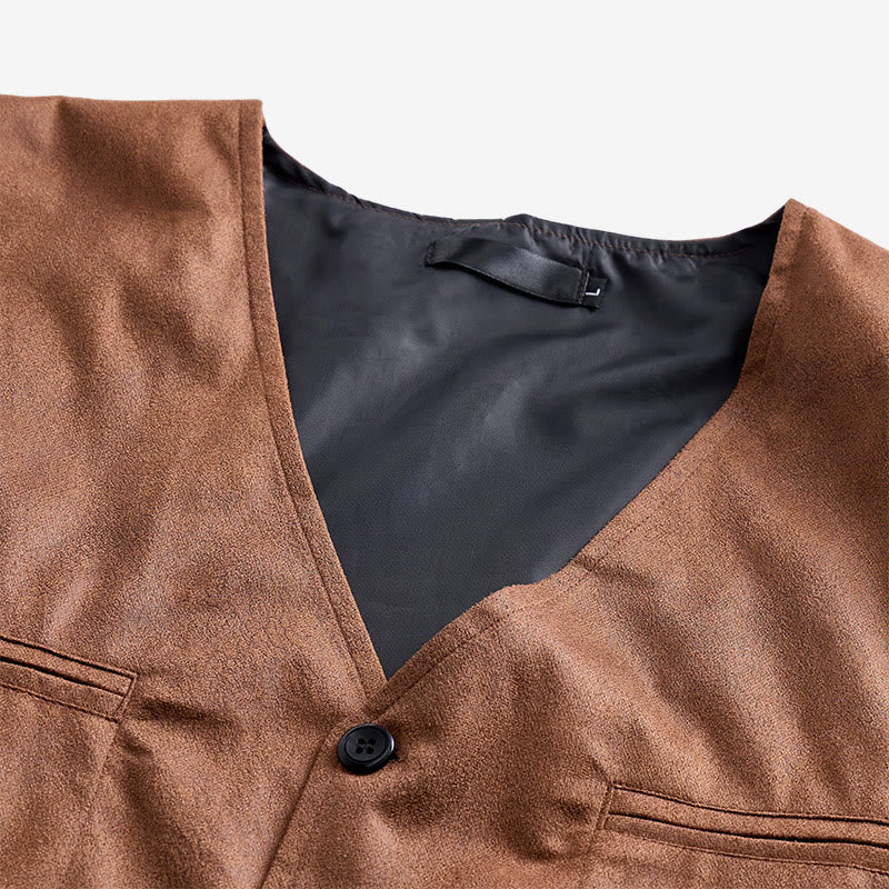 Gilet da uomo monopetto in finta pelle scamosciata stile western - image 5
