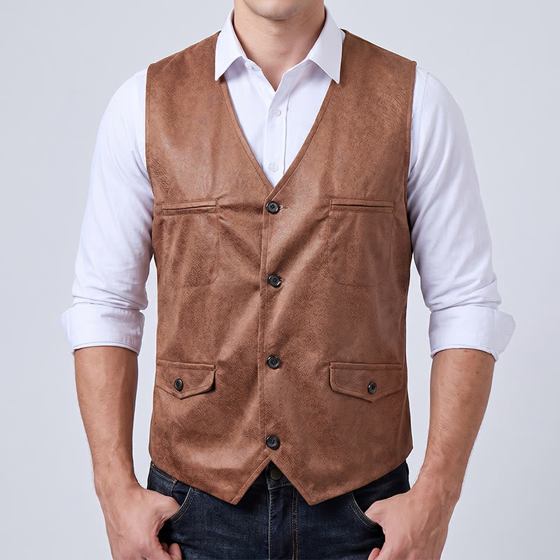 Gilet da uomo monopetto in finta pelle scamosciata stile western - image 2