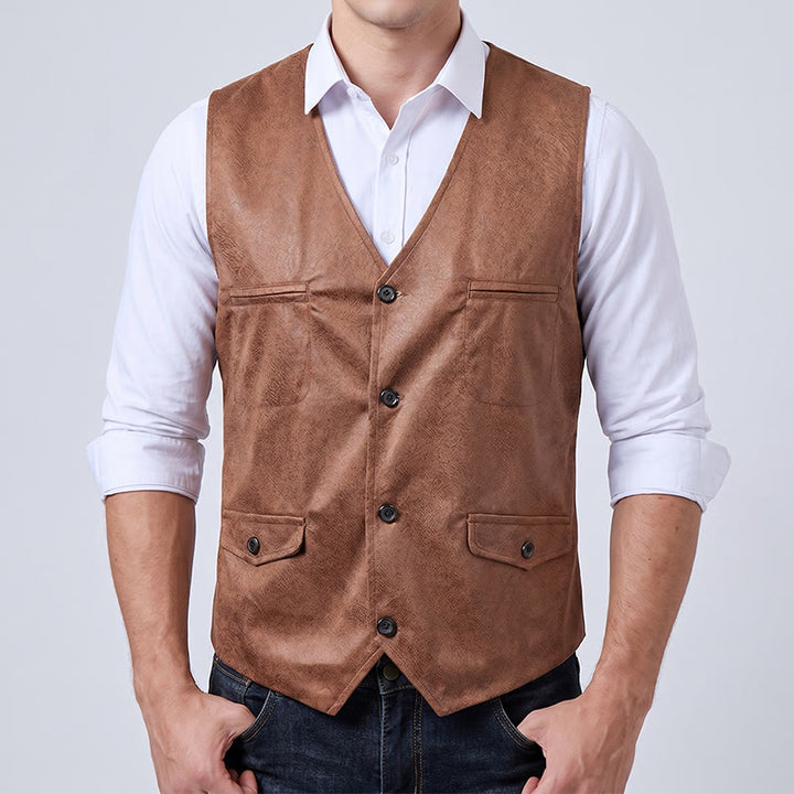 Gilet da uomo monopetto in finta pelle scamosciata stile western - image 2