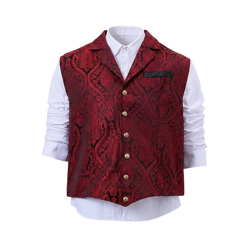 Gilet da abito da uomo con revers a tacca e motivo paisley jacquard, ispirato allo stile vittoriano. - image 24