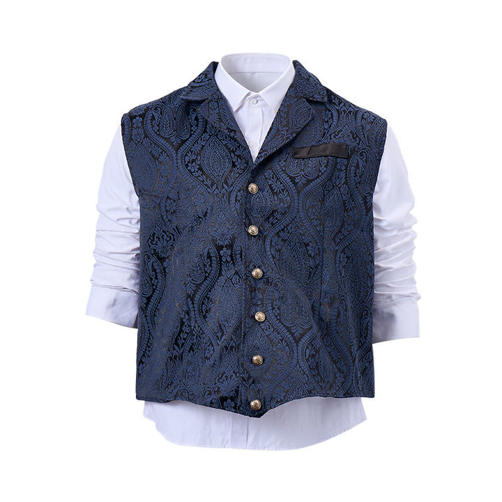 Gilet da abito da uomo con revers a tacca e motivo paisley jacquard, ispirato allo stile vittoriano. - image 0