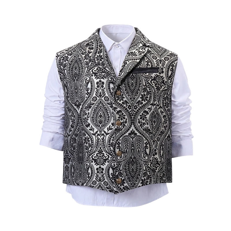 Gilet da abito da uomo con revers a tacca e motivo paisley jacquard, ispirato allo stile vittoriano. - image 23