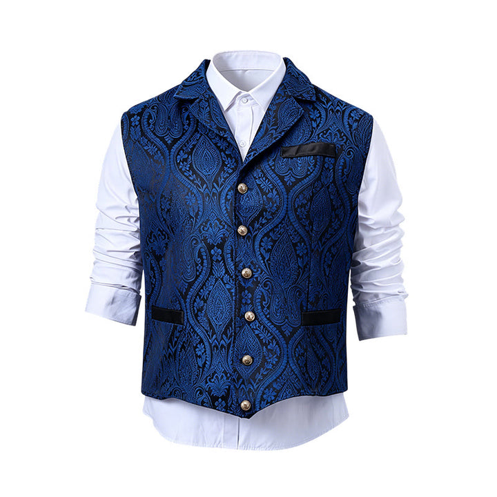 Gilet da abito da uomo con revers a tacca e motivo paisley jacquard, ispirato allo stile vittoriano. - image 25