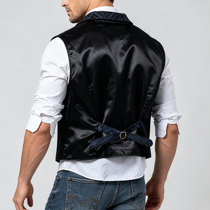 Gilet da abito da uomo con revers a tacca e motivo paisley jacquard, ispirato allo stile vittoriano. - image 5