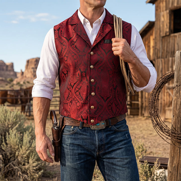 Gilet da abito da uomo con revers a tacca e motivo paisley jacquard, ispirato allo stile vittoriano. - Rosso scuro - 2XL - image 10