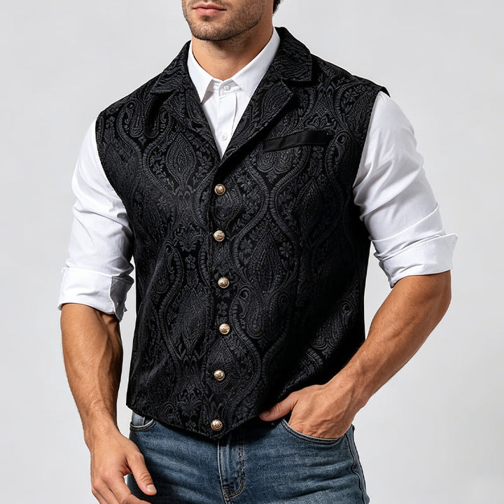 Gilet da abito da uomo con revers a tacca e motivo paisley jacquard, ispirato allo stile vittoriano. - image 4