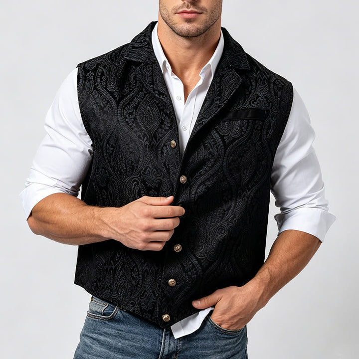 Gilet da abito da uomo con revers a tacca e motivo paisley jacquard, ispirato allo stile vittoriano. - image 3