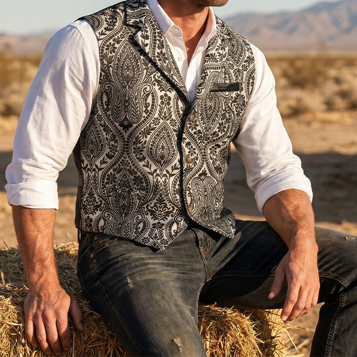 Gilet da abito da uomo con revers a tacca e motivo paisley jacquard, ispirato allo stile vittoriano. - Grigio - 2XL - image 9