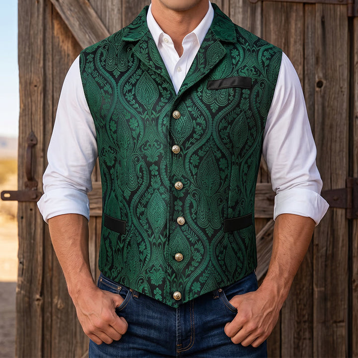 Gilet da abito da uomo con revers a tacca e motivo paisley jacquard, ispirato allo stile vittoriano. - Verde - 2XL - image 12