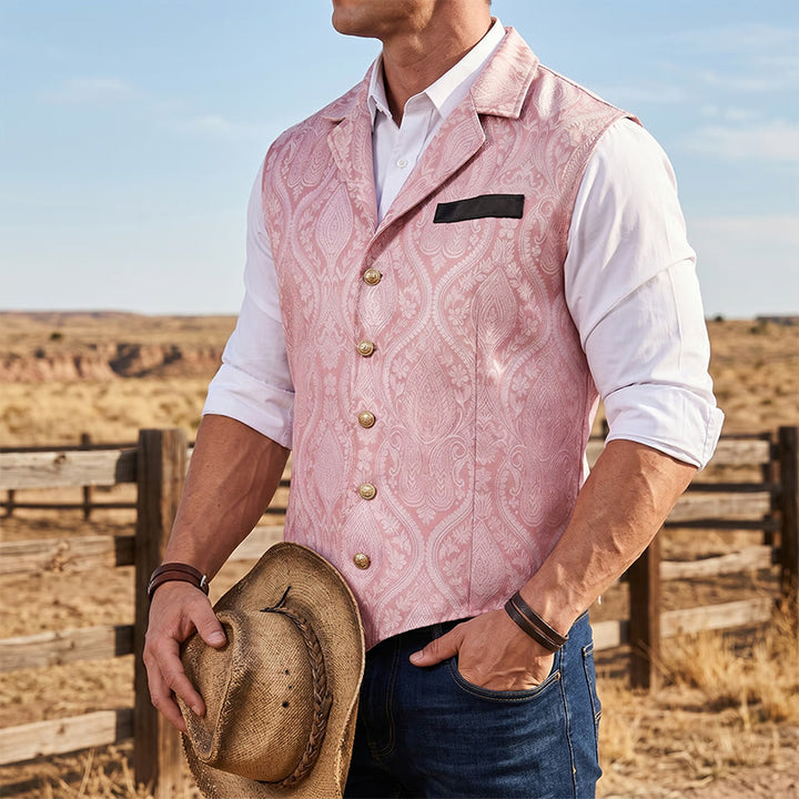 Gilet da abito da uomo con revers a tacca e motivo paisley jacquard, ispirato allo stile vittoriano. - Rosa - 2XL - image 8