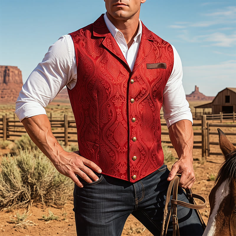 Gilet da abito da uomo con revers a tacca e motivo paisley jacquard, ispirato allo stile vittoriano. - Rosso - 2XL - image 6