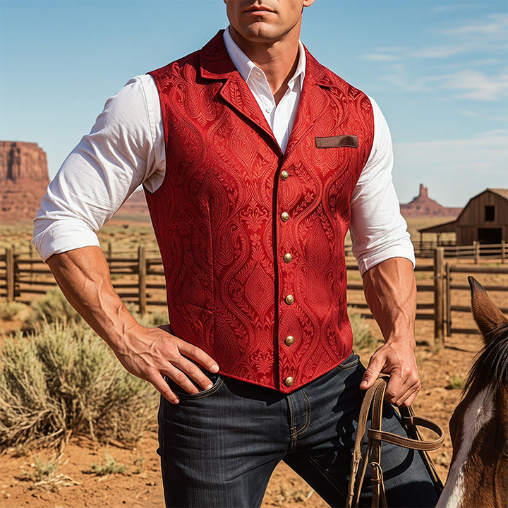 Gilet da abito da uomo con revers a tacca e motivo paisley jacquard, ispirato allo stile vittoriano. - Rosso - 2XL - image 6