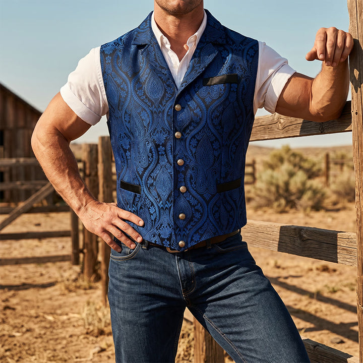Gilet da abito da uomo con revers a tacca e motivo paisley jacquard, ispirato allo stile vittoriano. - Blu - 2XL - image 11