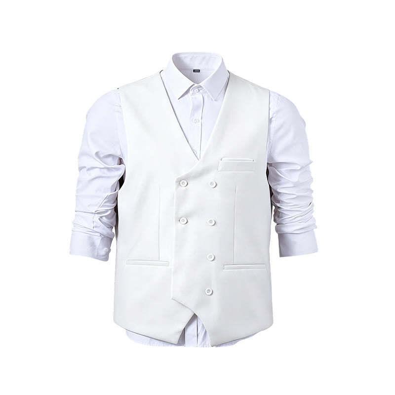 Gilet da abito da uomo a doppiopetto in tinta unita, stile smoking. - image 23
