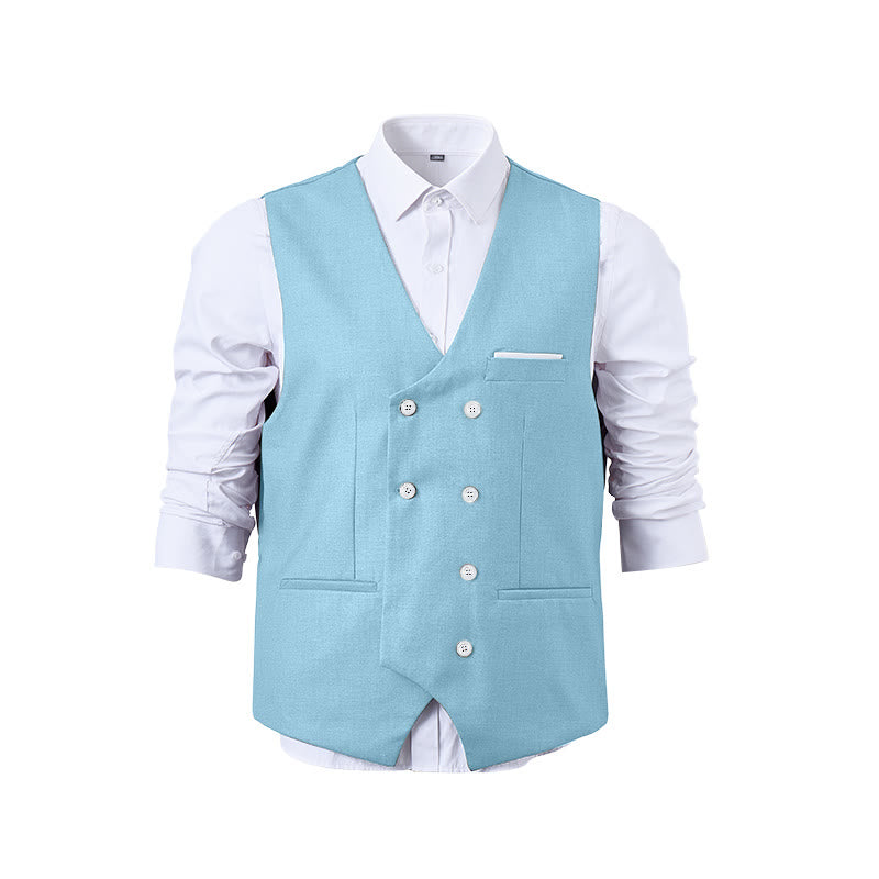Gilet da abito da uomo a doppiopetto in tinta unita, stile smoking. - image 30