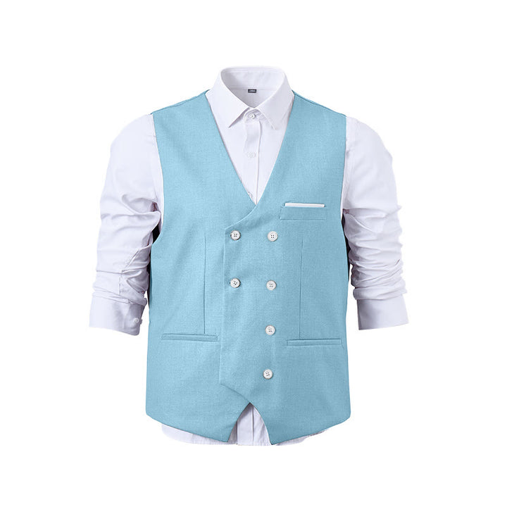 Gilet da abito da uomo a doppiopetto in tinta unita, stile smoking. - image 30