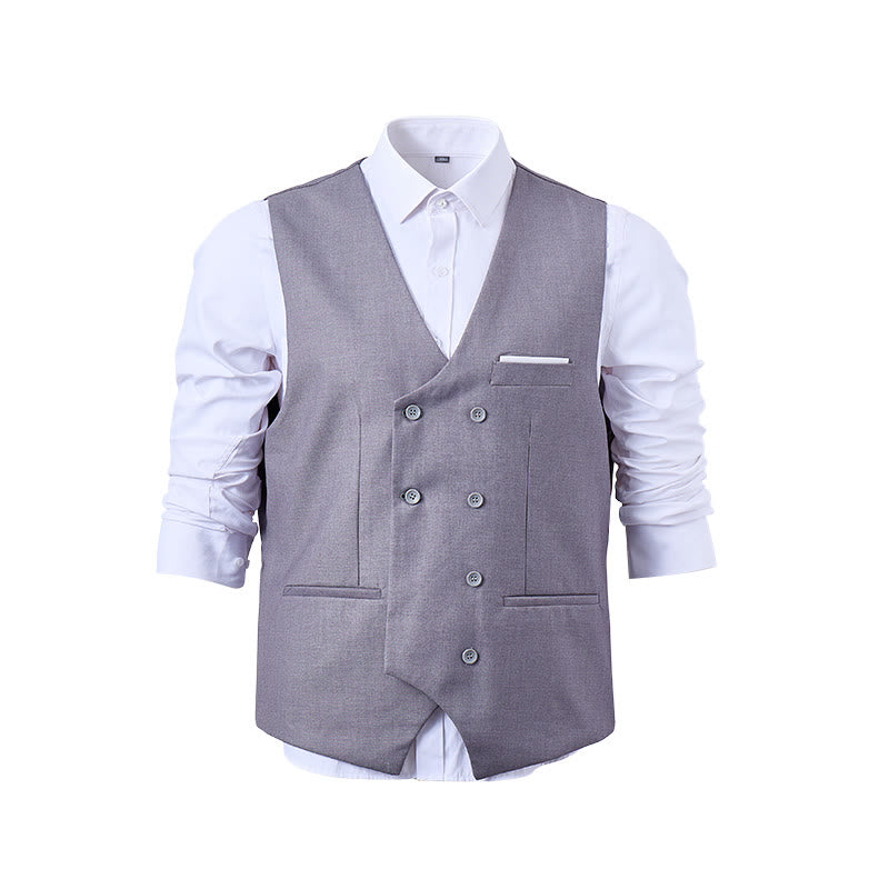 Gilet da abito da uomo a doppiopetto in tinta unita, stile smoking. - image 0
