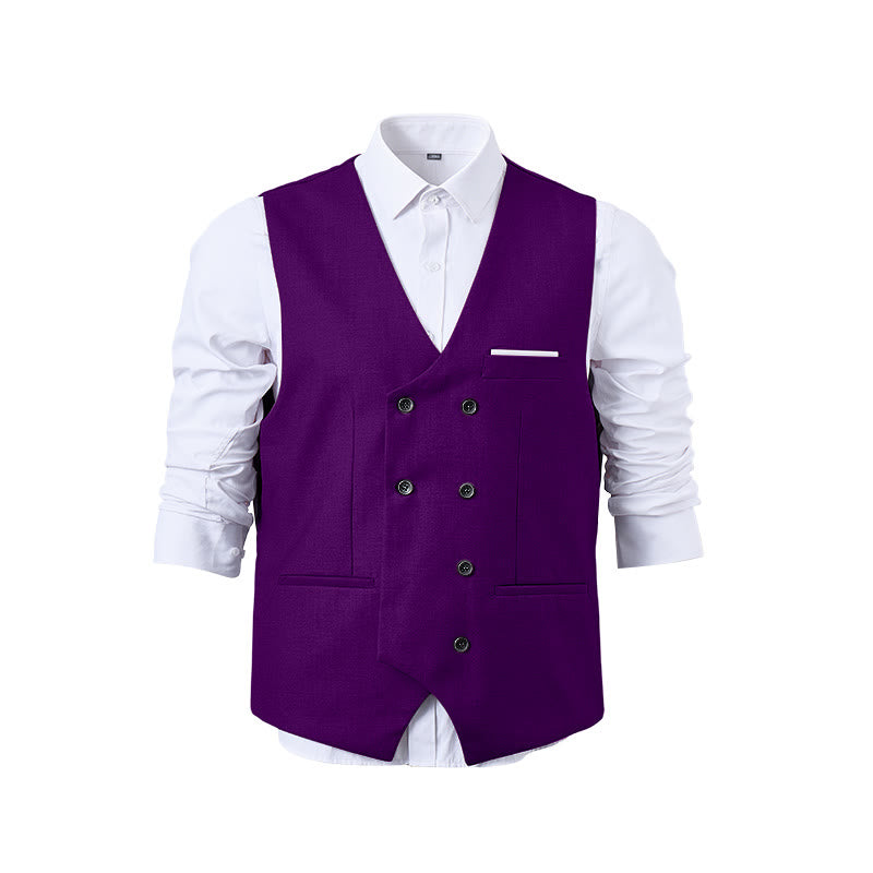 Gilet da abito da uomo a doppiopetto in tinta unita, stile smoking. - image 34