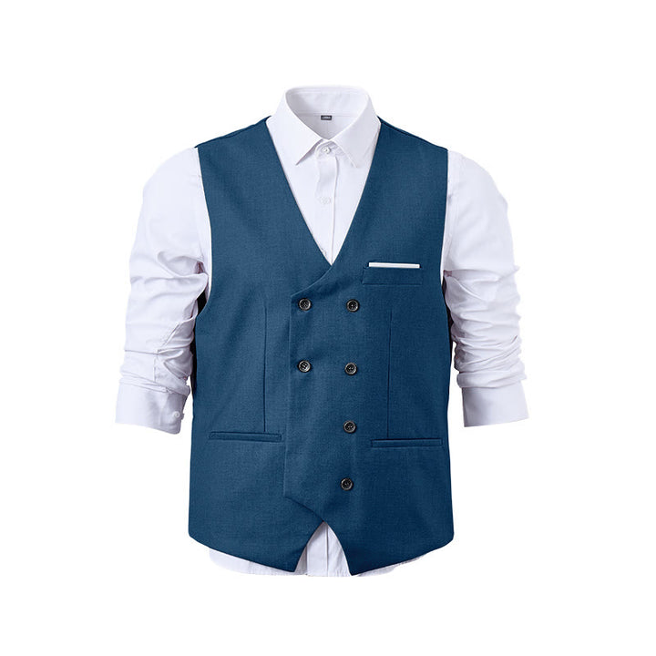 Gilet da abito da uomo a doppiopetto in tinta unita, stile smoking. - image 32