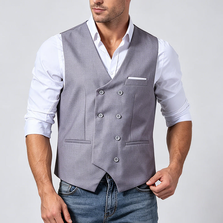 Gilet da abito da uomo a doppiopetto in tinta unita, stile smoking. - image 2