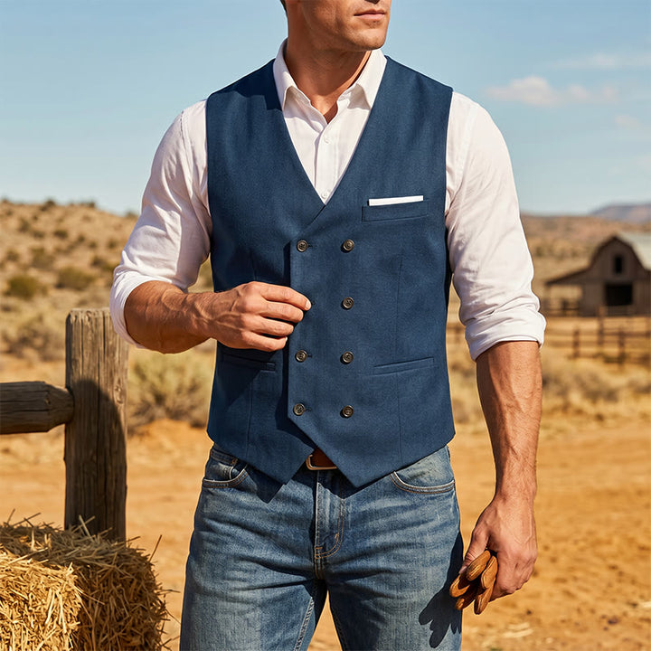 Gilet da abito da uomo a doppiopetto in tinta unita, stile smoking. - Lago Blu - 3XL - image 14