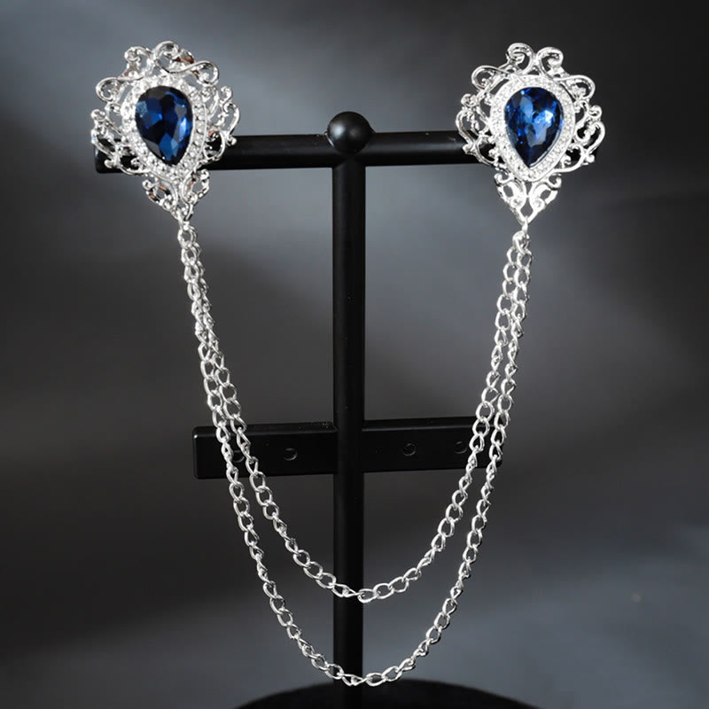 Spilla da colletto a doppia goccia in stile barocco reale - Blu e argento - image 1