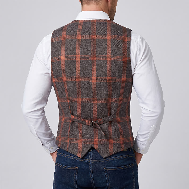 Elegante gilet a quadri adatto a tutte le stagioni con spilla a forma di rosa rossa - image 2