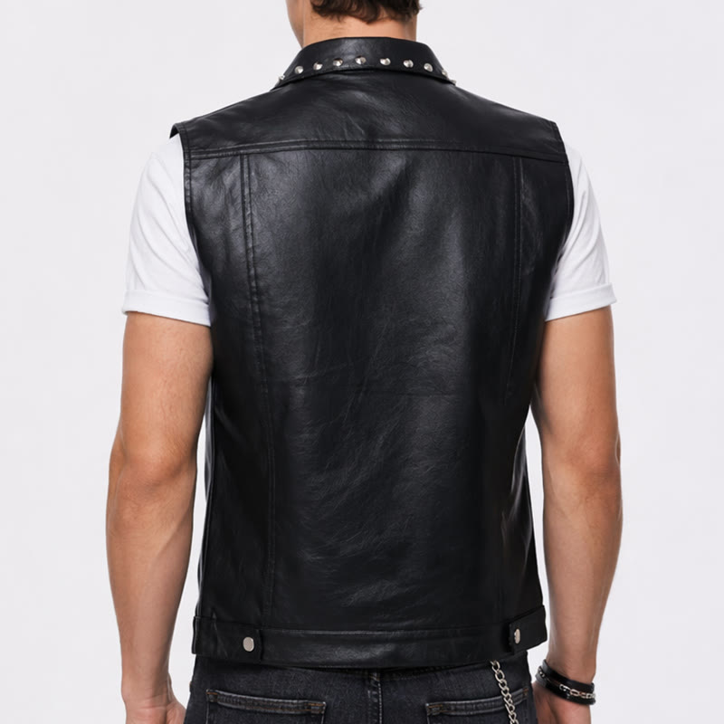 Gilet senza maniche in similpelle con borchie, stile punk rock da motociclista - image 2