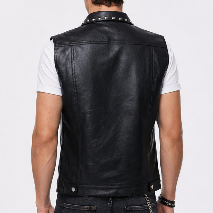 Gilet senza maniche in similpelle con borchie, stile punk rock da motociclista - image 2