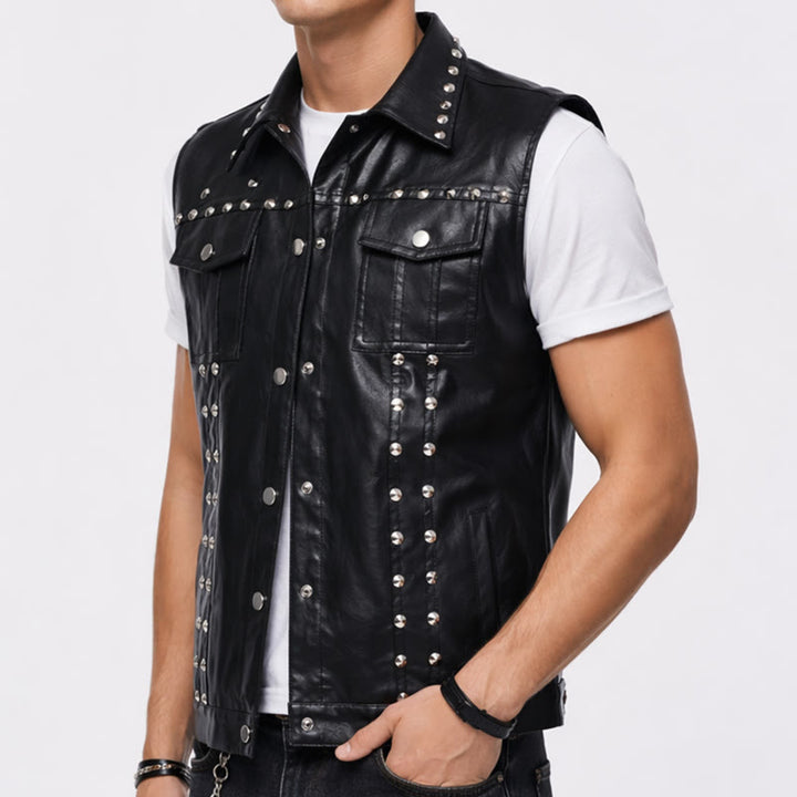 Gilet senza maniche in similpelle con borchie, stile punk rock da motociclista - image 3