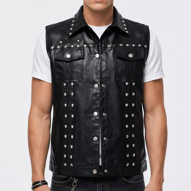 Gilet senza maniche in similpelle con borchie, stile punk rock da motociclista - image 1
