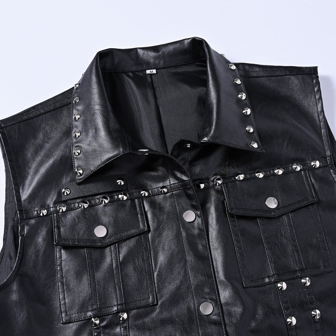 Gilet senza maniche in similpelle con borchie, stile punk rock da motociclista - image 4