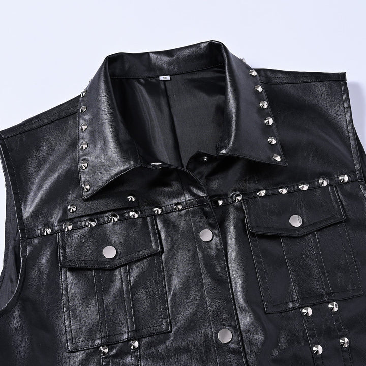 Gilet senza maniche in similpelle con borchie, stile punk rock da motociclista - image 4