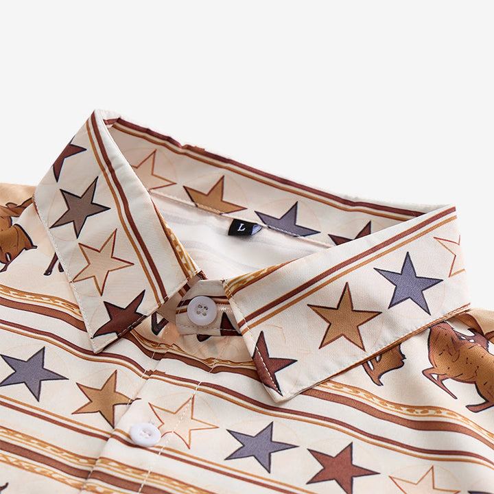 Camicia western da uomo con stampa a righe di cavallo e stella, ideale per il mondo equestre. - image 4