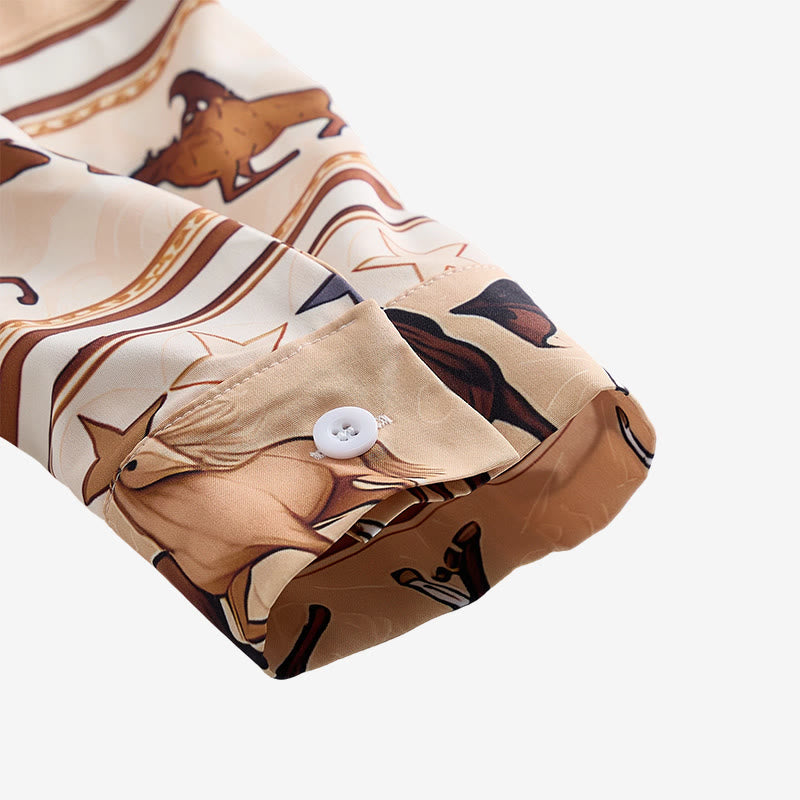Camicia western da uomo con stampa a righe di cavallo e stella, ideale per il mondo equestre. - image 7