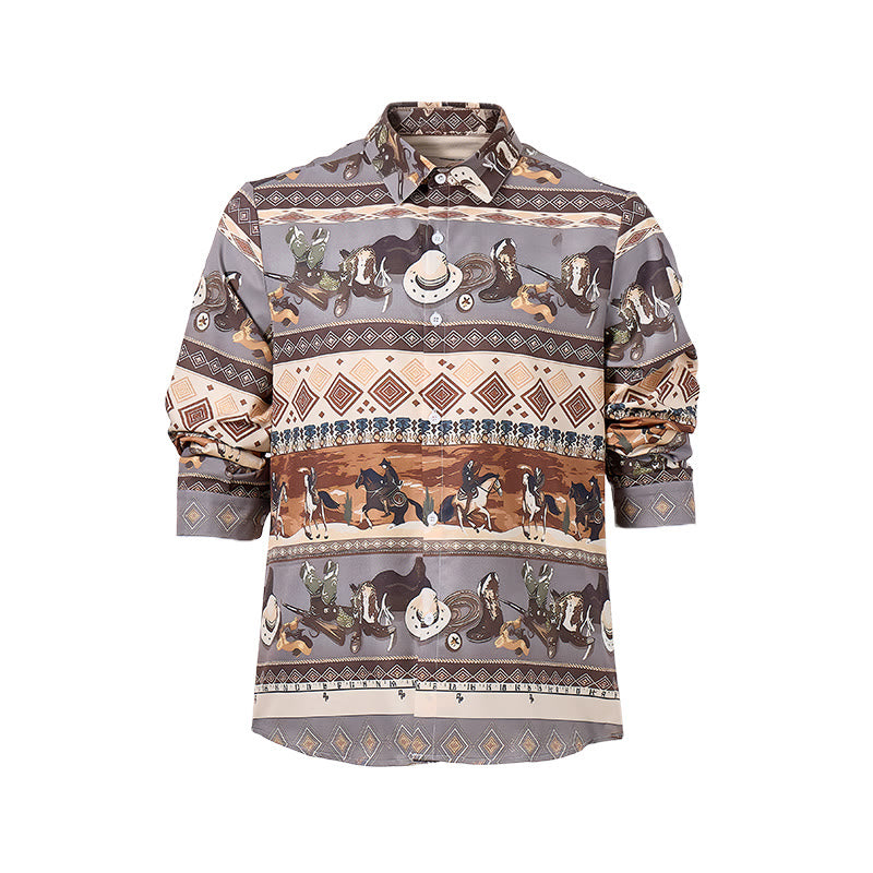 Camicia da uomo con motivo western da cavaliere del deserto e tribale - image 9