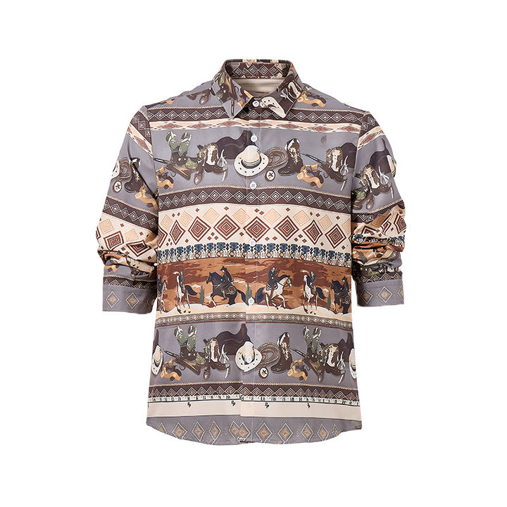 Camicia da uomo con motivo western da cavaliere del deserto e tribale - image 9