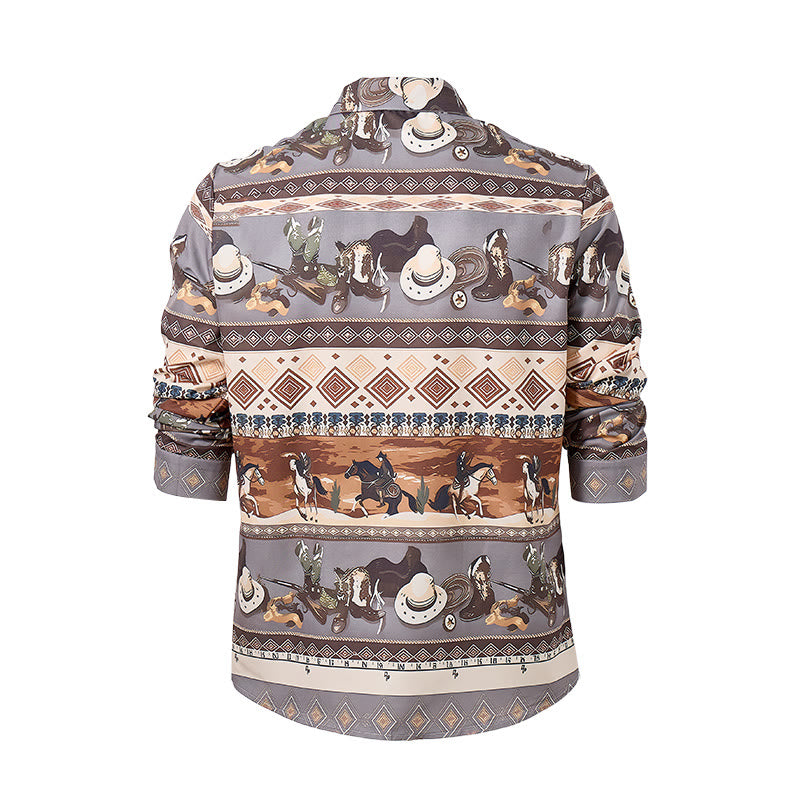 Camicia da uomo con motivo western da cavaliere del deserto e tribale - image 10