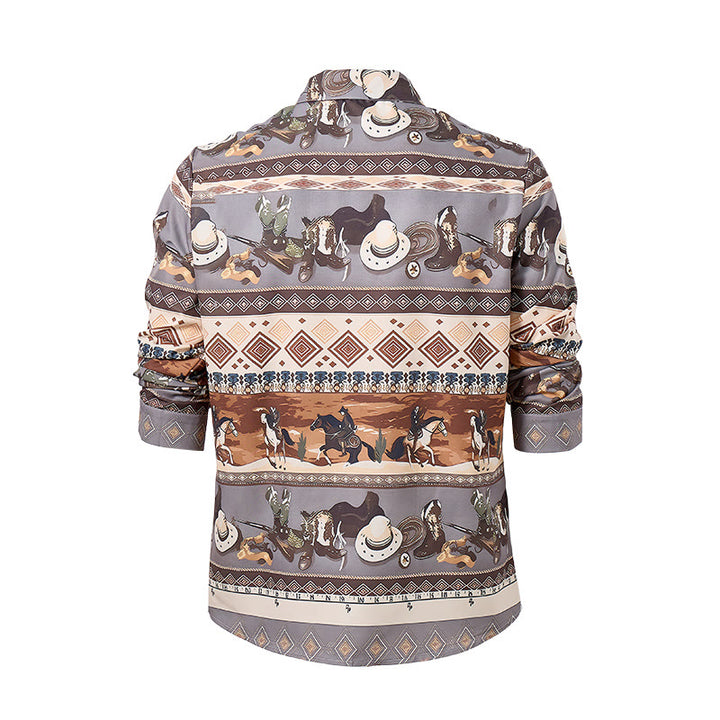 Camicia da uomo con motivo western da cavaliere del deserto e tribale - image 10