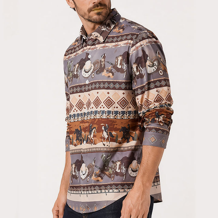 Camicia da uomo con motivo western da cavaliere del deserto e tribale - image 3