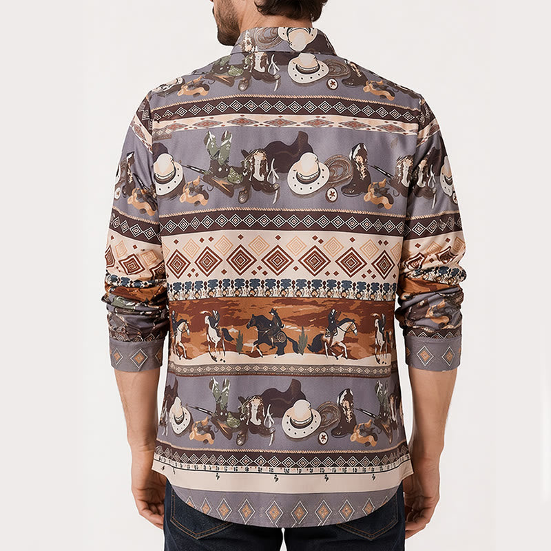 Camicia da uomo con motivo western da cavaliere del deserto e tribale - image 2