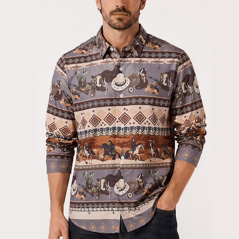 Camicia da uomo con motivo western da cavaliere del deserto e tribale - image 1
