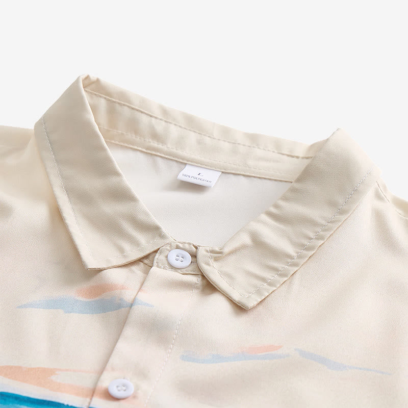 Camicia da uomo color verde acqua e crema con stampa di paesaggio western con mandria di bestiame. - image 4