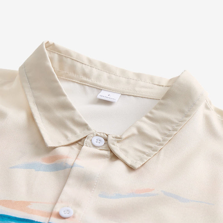 Camicia da uomo color verde acqua e crema con stampa di paesaggio western con mandria di bestiame. - image 4